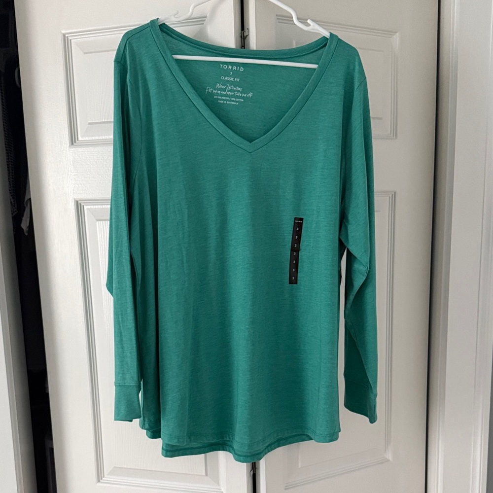 NTW- Torrid Teal V-Neck Long Sleeve Tee
